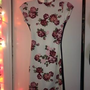 White Flowered Slit Dress